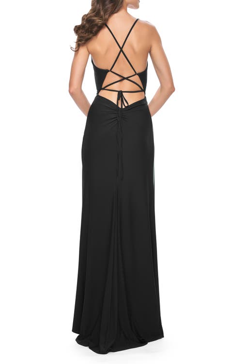 La Femme Simple Jersey Dress With Ruching And Slit In Black