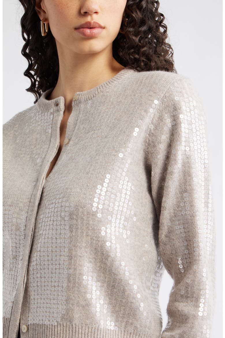 Sequin Wool & Cashmere Cardigan, Alternate, color, TAN ETHEREAL HEATHER SEQUIN