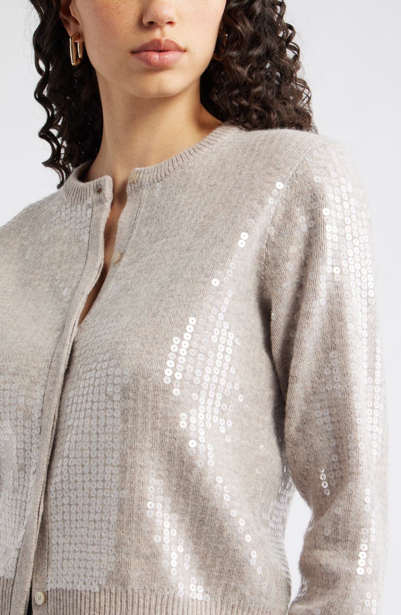 Nordstrom Sequin Wool & Cashmere Cardigan, Alternate, color, Tan Ethereal Heather Sequin