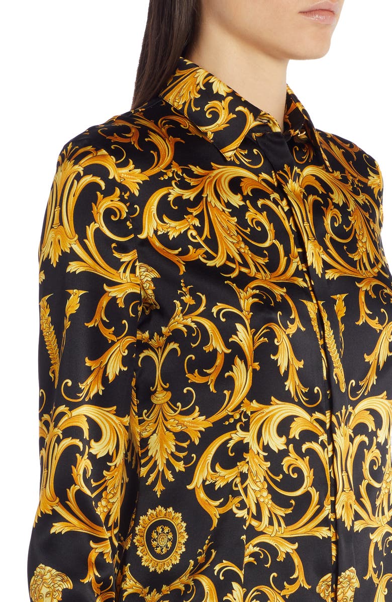 Versace V-Barocco Print Stretch Silk Blouse, Alternate, color,