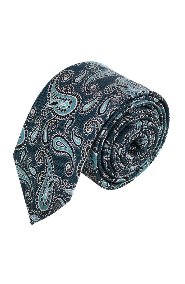 Trafalgar Wharton Wavy Paisley Silk Novelty Necktie, Main, color, Green