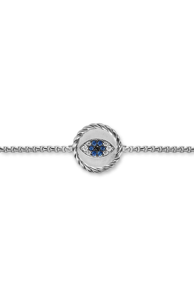 David Yurman Cable Collectibles Evil Eye Bracelet in Sterling Silver with Light Blue Sapphires, Black Diamonds and Diamonds, 11mm, Alternate, color, Silver Pave