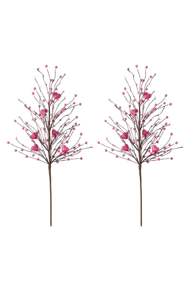 Glitzhome Set of 2 28"H Valentine
s Pink Berry 
Heart Picks, Alternate, color, Red