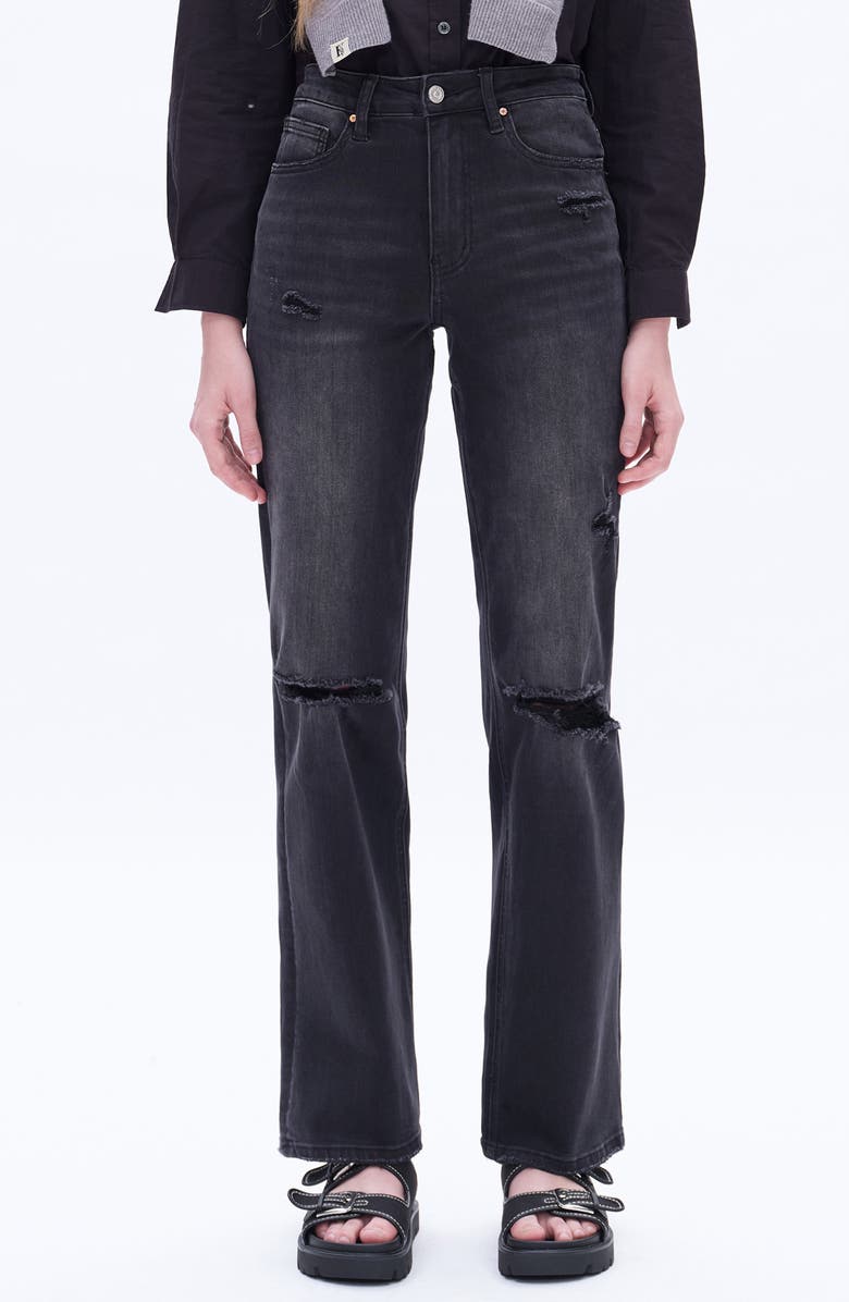 Bayeas High Waist Distressed Flare Jeans, Main, color, Black Rock