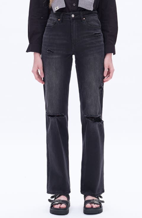 High Waist Distressed Flare Jeans (Black Rock)