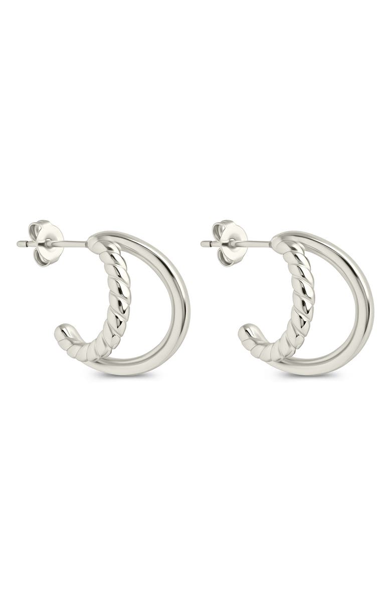 Sterling Forever Acacia Double Row Huggie Hoop Earrings, Main, color, Silver