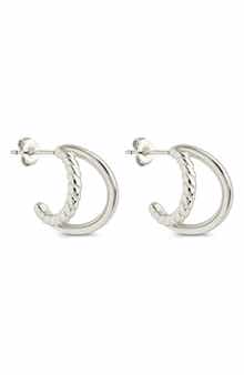 Sterling Forever Acacia Double Row Huggie Hoop Earrings