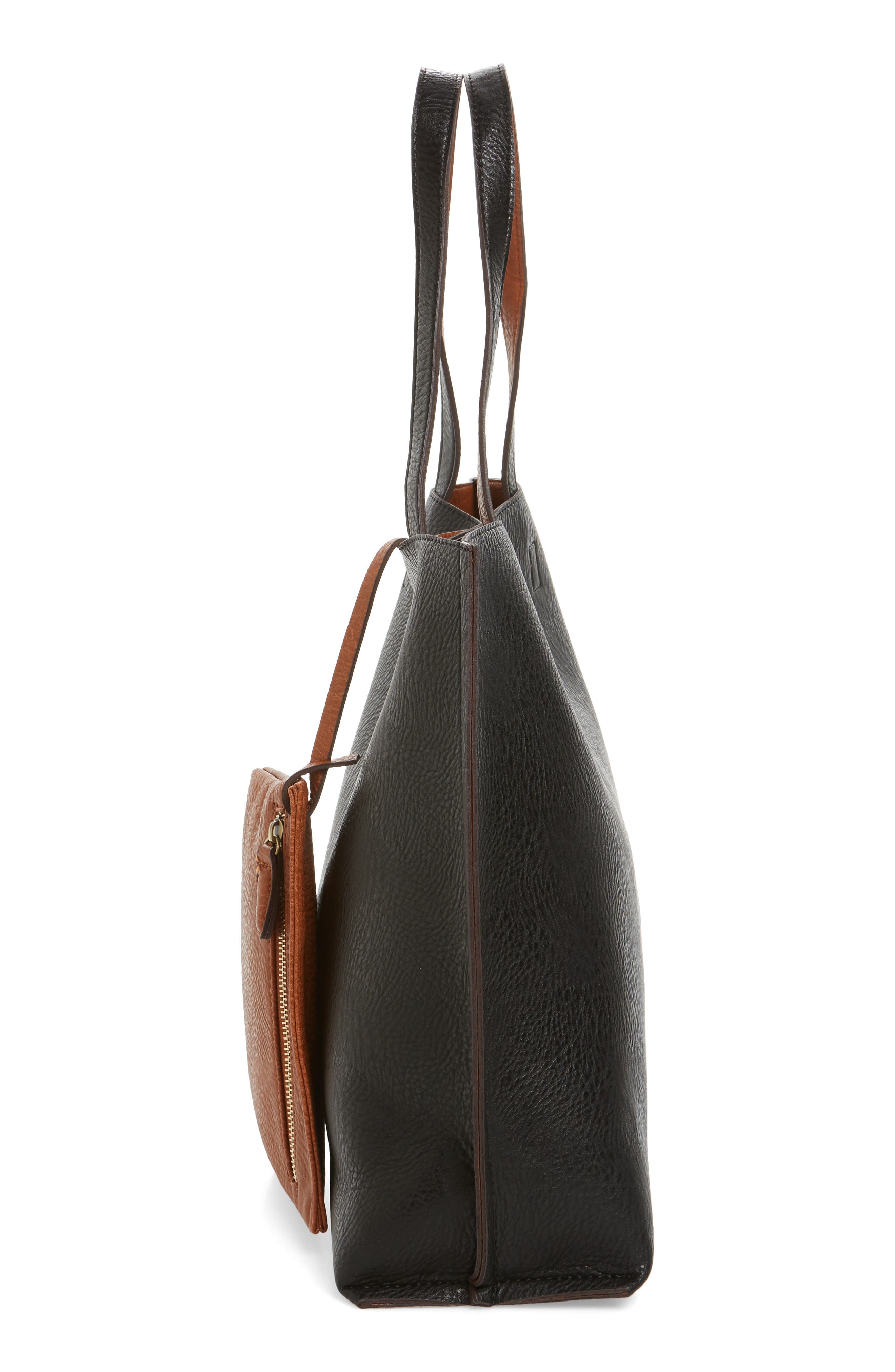 Street Level Reversible Faux Leather Tote & Wristlet, Alternate, color, 