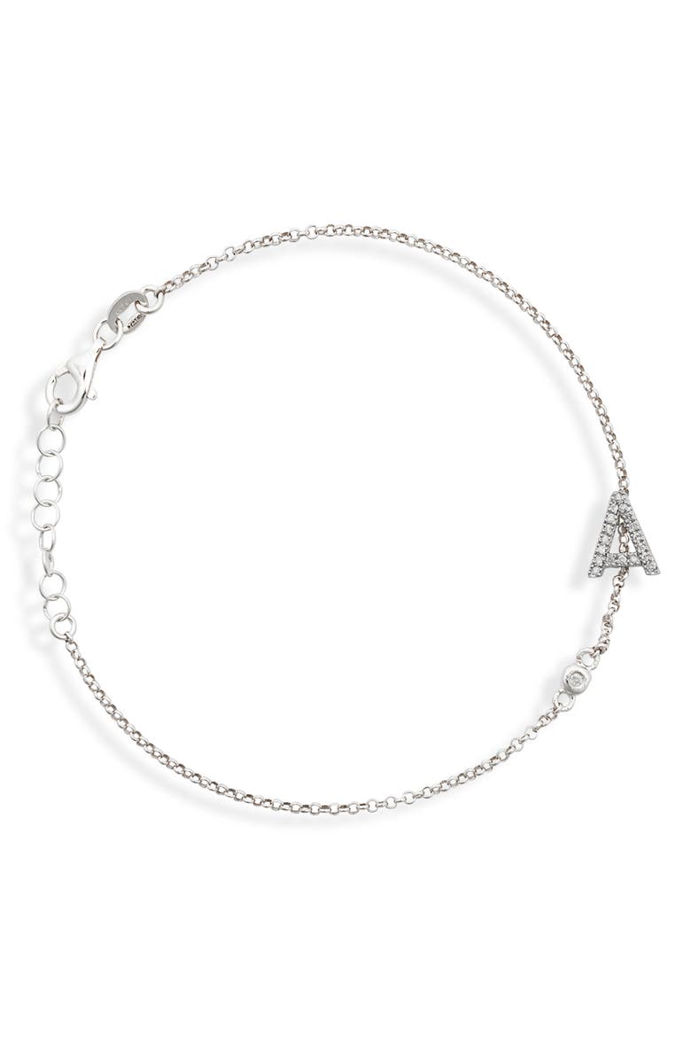 MESHMERISE Diamond Initial Bezel Bracelet, Main, color, White-A