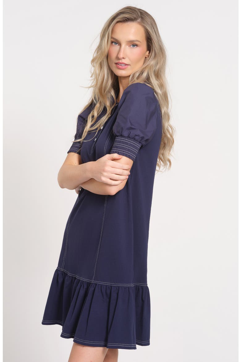 Top Stitch Detail Drop Waist Stretch Cotton Dress, Alternate, color, NAVY