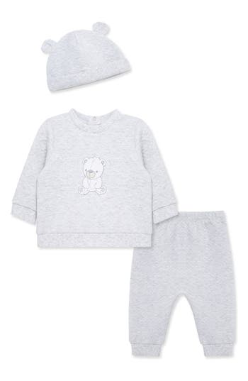 Little Me Bear Sweatshirt, Joggers & Hat Set In Gray