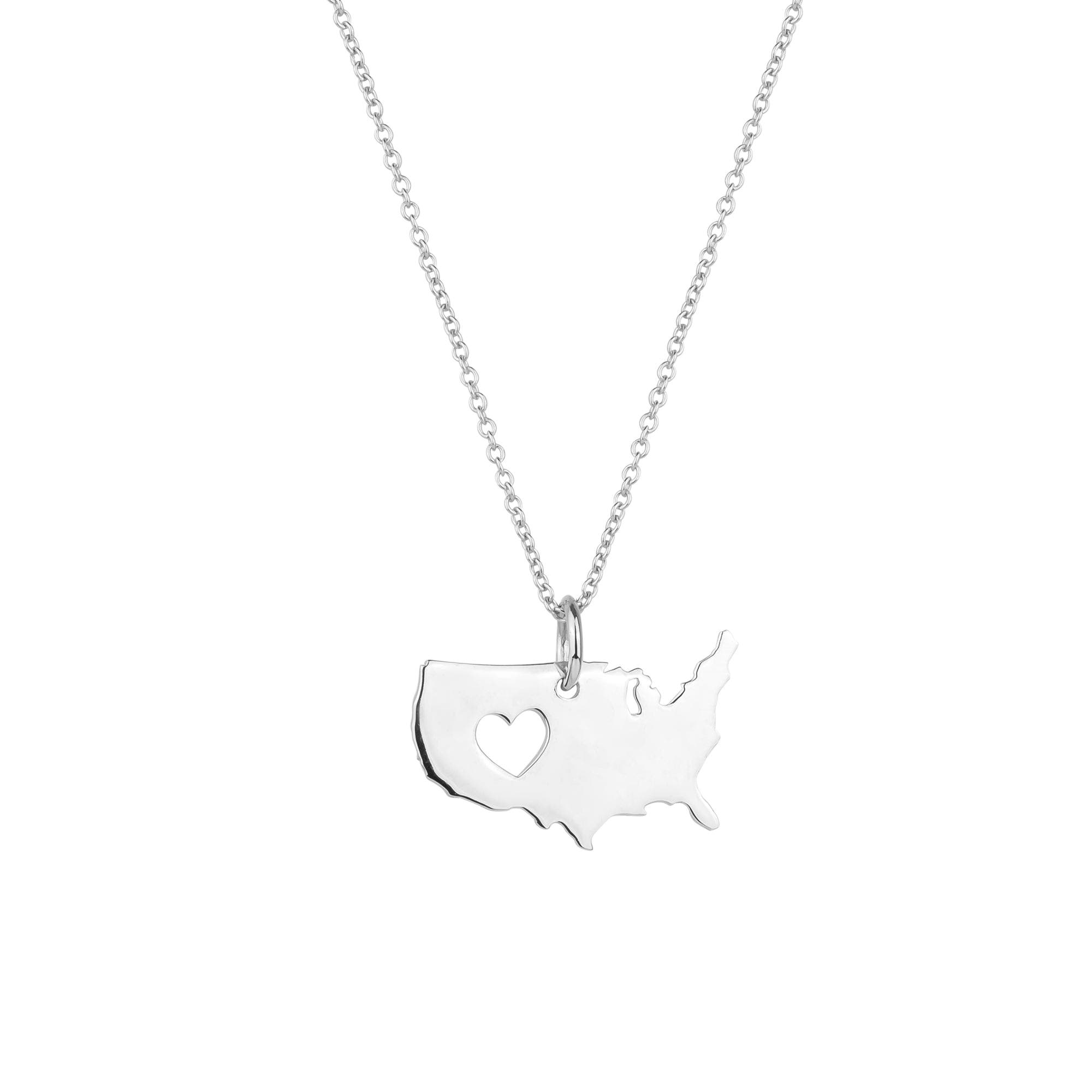 Spero London Love Usa (america) Map Heart Necklace Sterling Silver