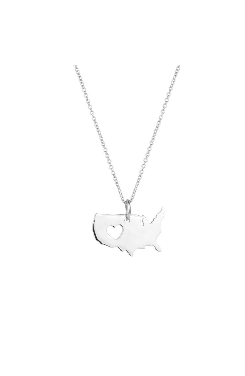 Spero London Love USA (America) Map Heart Necklace Sterling Silver, Main, color, Silver