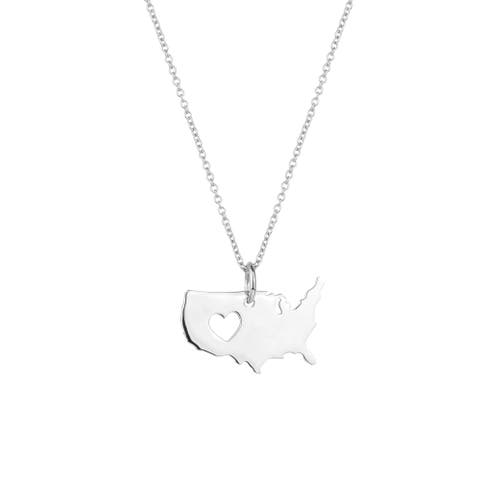 Love USA (America) Map Heart Necklace Sterling Silver