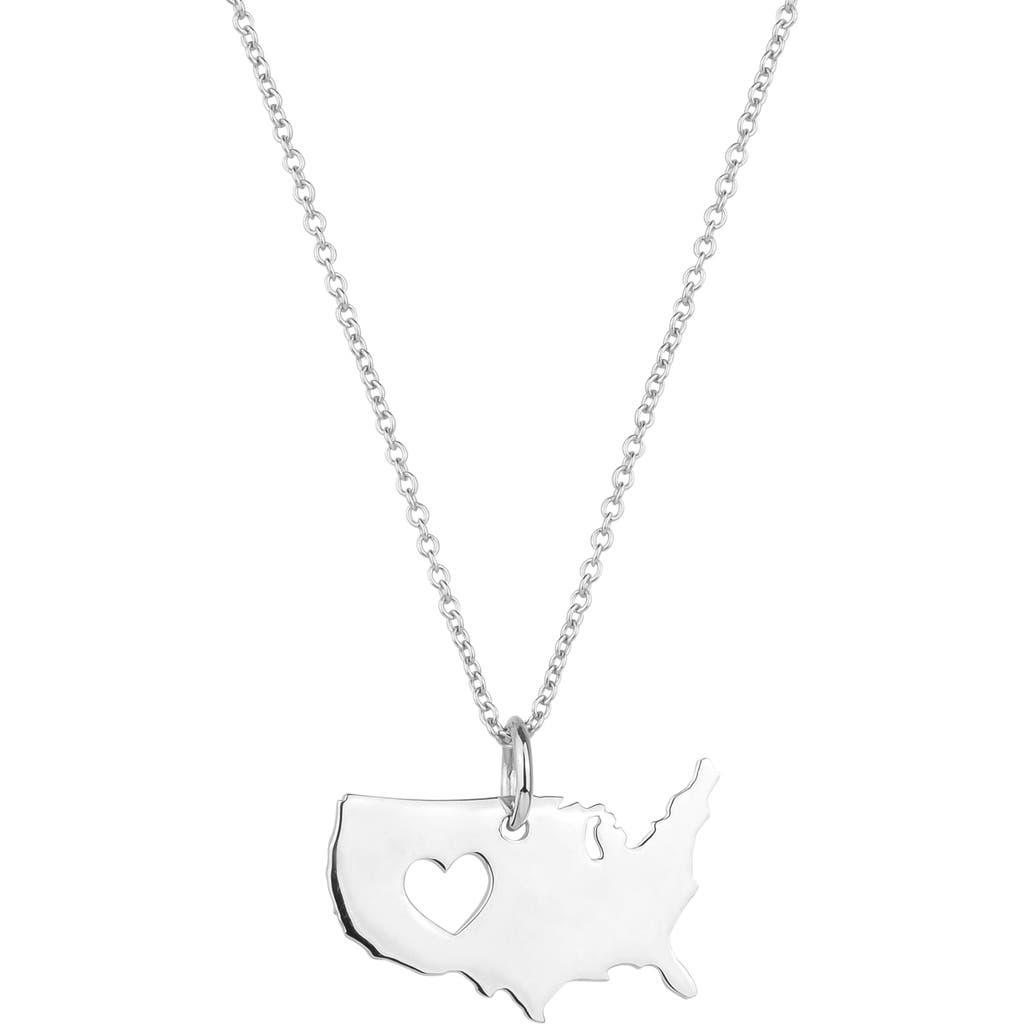 Spero London Love Usa (america) Map Heart Necklace Sterling Silver