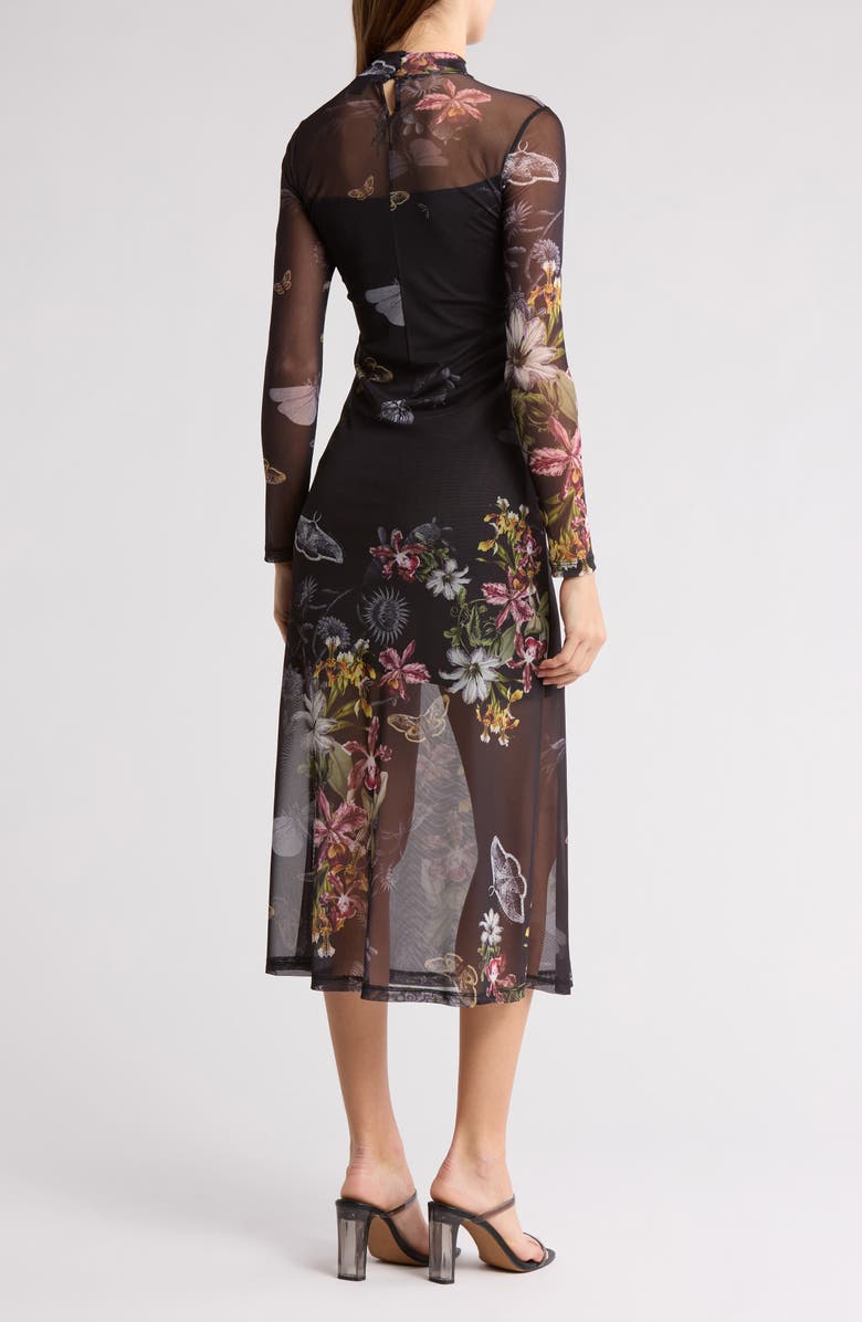 AllSaints Hanna Floral Long Sleeve Mesh Dress, Alternate, color, 