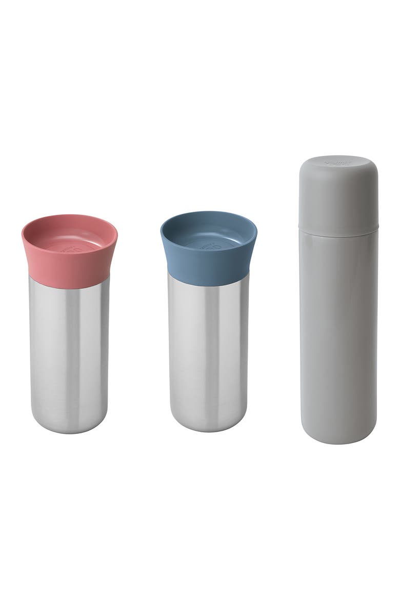 INTERNATIONAL Leo 3-Piece Thermos Set, Main, color, GREY/SILVER/PINK/BLUE