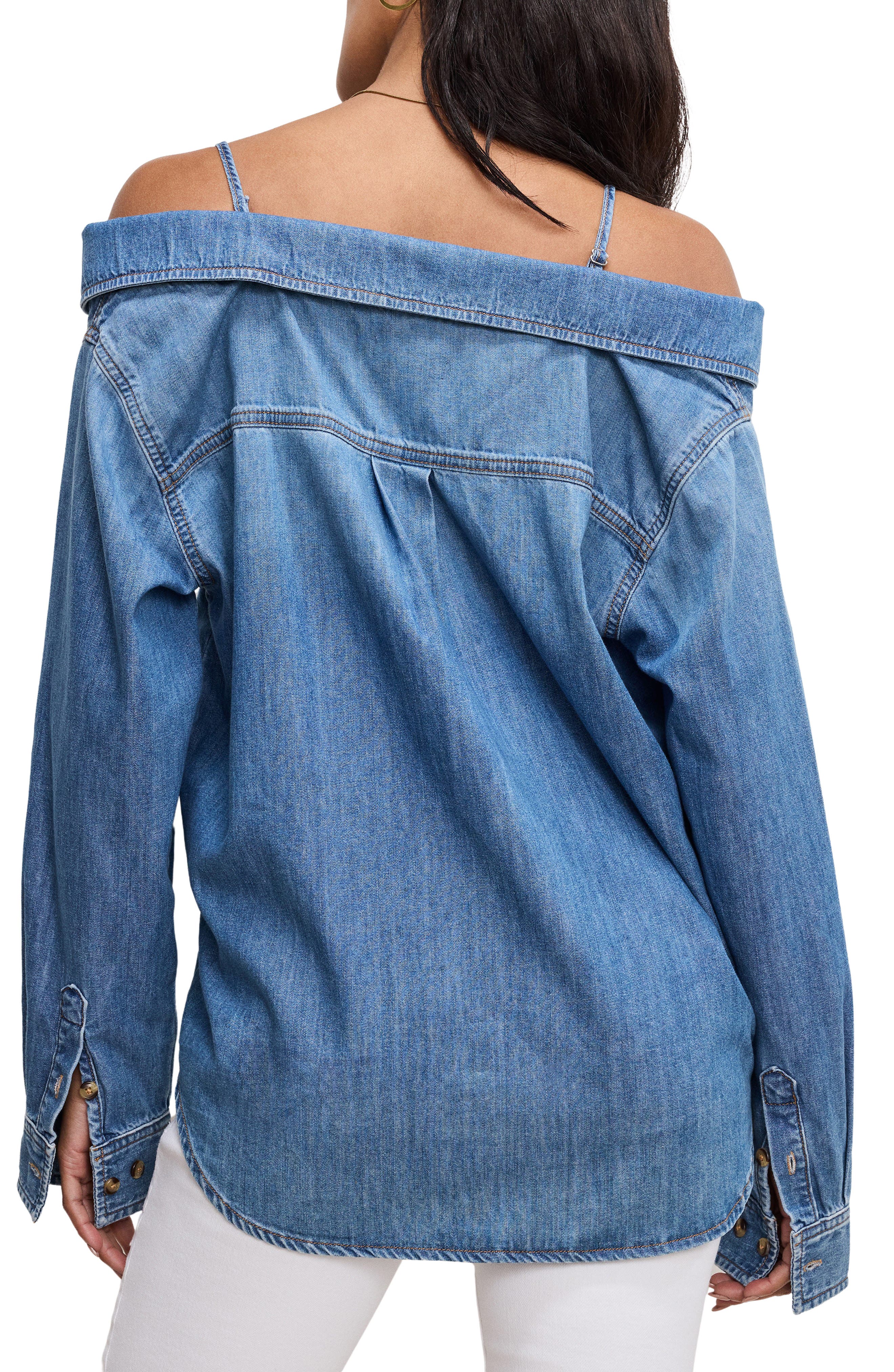 Off the Shoulder Denim Shirt - image 2