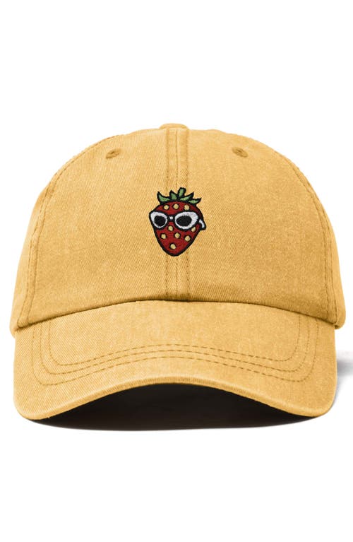 Dalix Strawberry Embroidered Casual Cap In Washed Gold