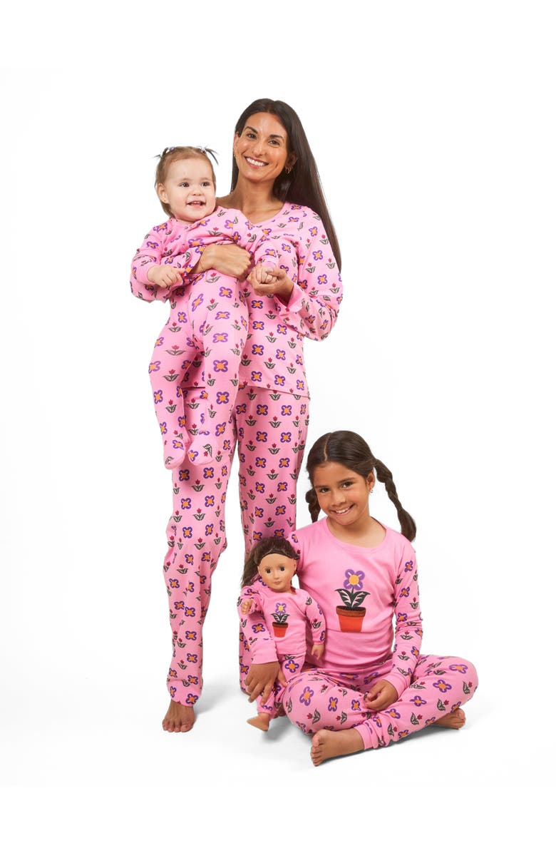 Leveret Footed Cotton Matching Family Pajamas, Nature & Water Prints, Alternate, color, Flower Pot