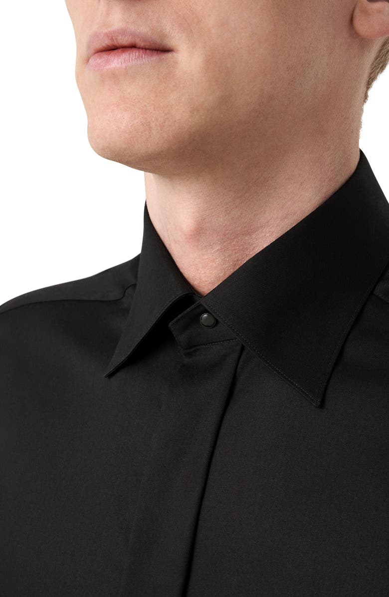 Eton Contemporary Fit Twill Fly Front Dress Shirt, Alternate, color, Black