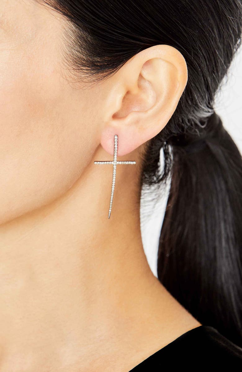 Sheryl Lowe Diamond Dagger Cross Earrings, Alternate, color,