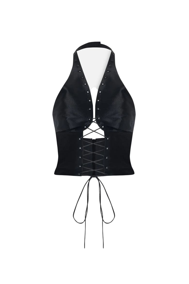 The Party Edit Crisscross Neck Lace Up Top, Main, color, BLACK