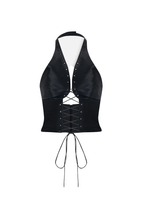 PCFG The Party Edit Crisscross Neck Lace Up Top in Black at Nordstrom, Size X-Large