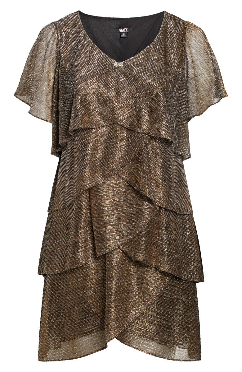 SLNY Shimmer Bodre Tiered Ruffle Dress, Alternate, color,