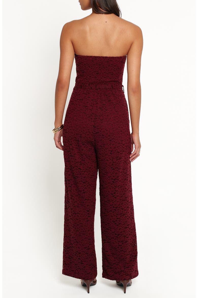 Harlie Strapless Lace Jumpsuit, Alternate, color, BURGUNDY