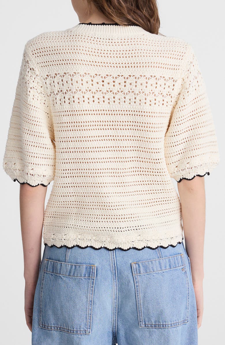 Madewell Puff-Sleeve Cotton Sweater T-Shirt, Alternate, color, Ivory With Black Tipping