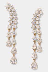 Nadri Willow CZ Double Drop Linear Post Climber Earrings