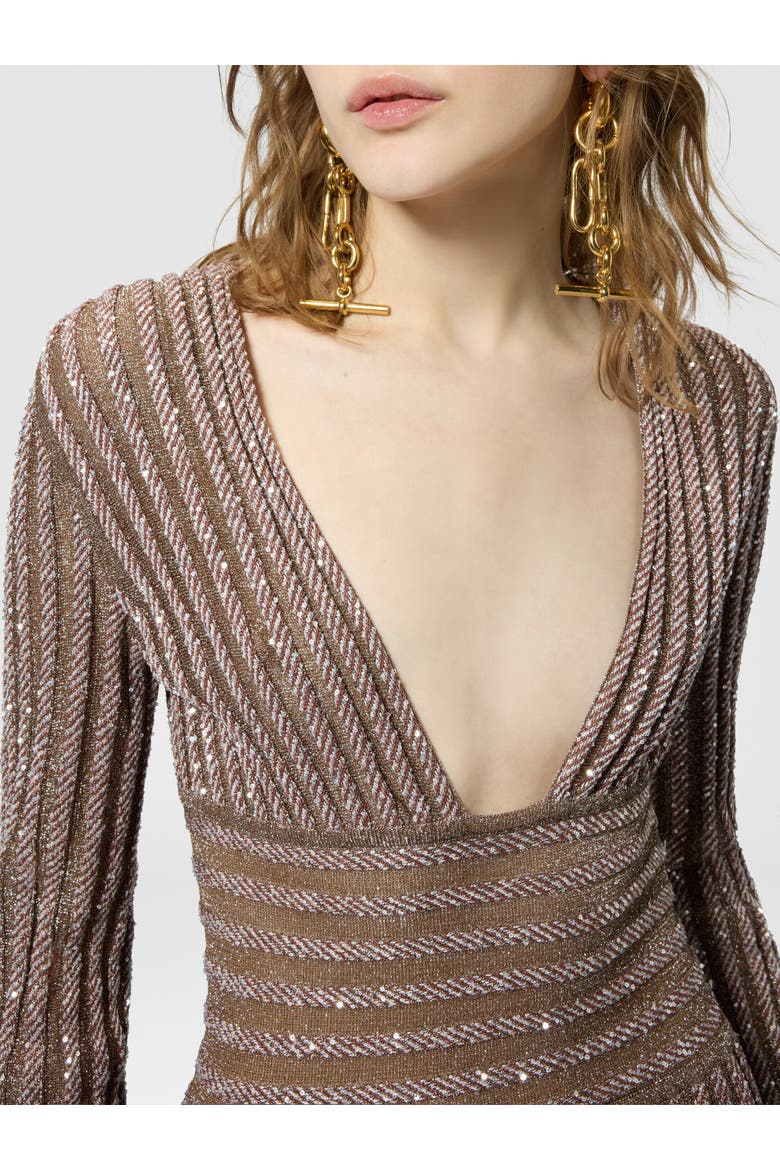 Long Dress With Deep Neckline And Sequins, Alternate, color, Pink