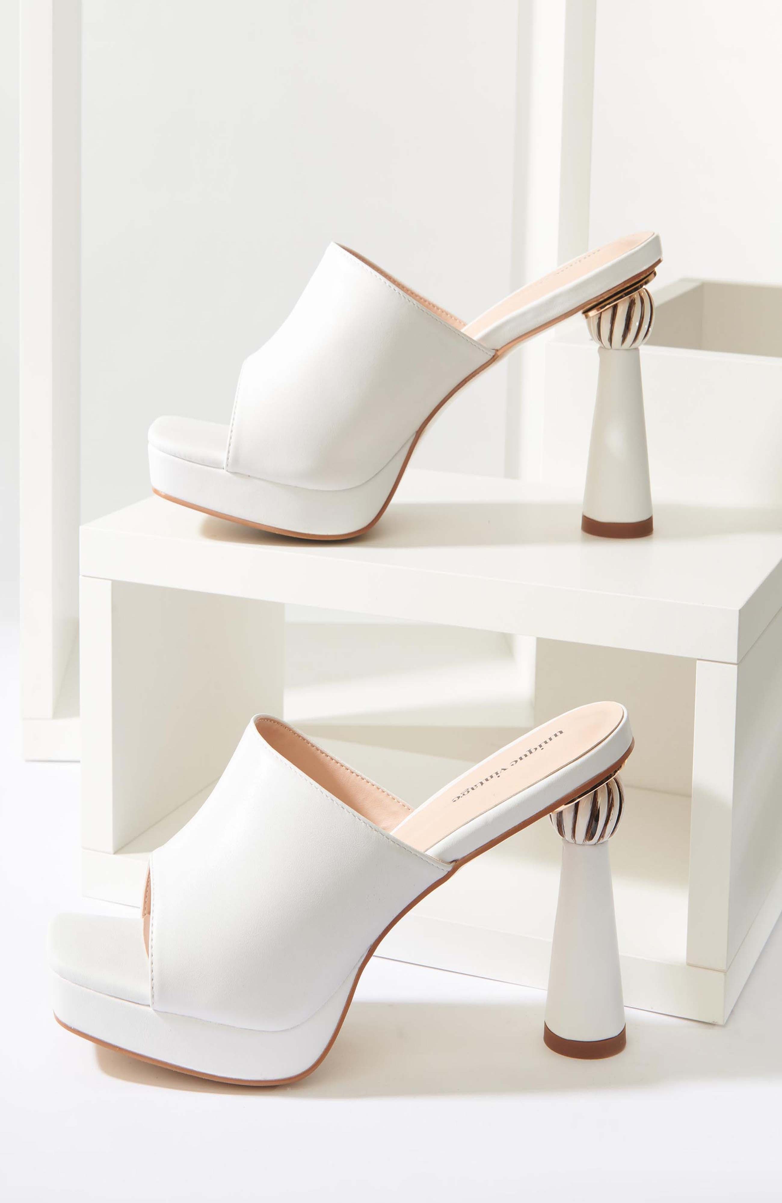 Leatherette Spiral Ball Mule Heels, Main, color, White
