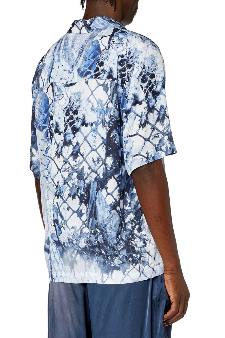 Bristol Camouflower Short Sleeve Camp Shirt, Alternate, color, DENIM