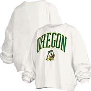 PRESSBOX Women's Pressbox White Oregon Ducks Janise Arch Over Logo Waist Length Oversized Pullover Sweatshirt