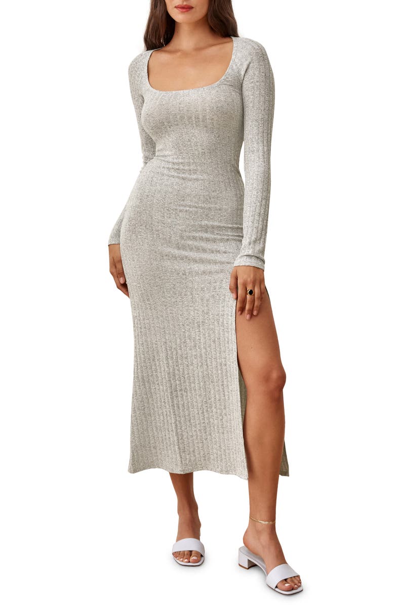 Reformation Lemon Rib Long Sleeve Dress, Main, color, 