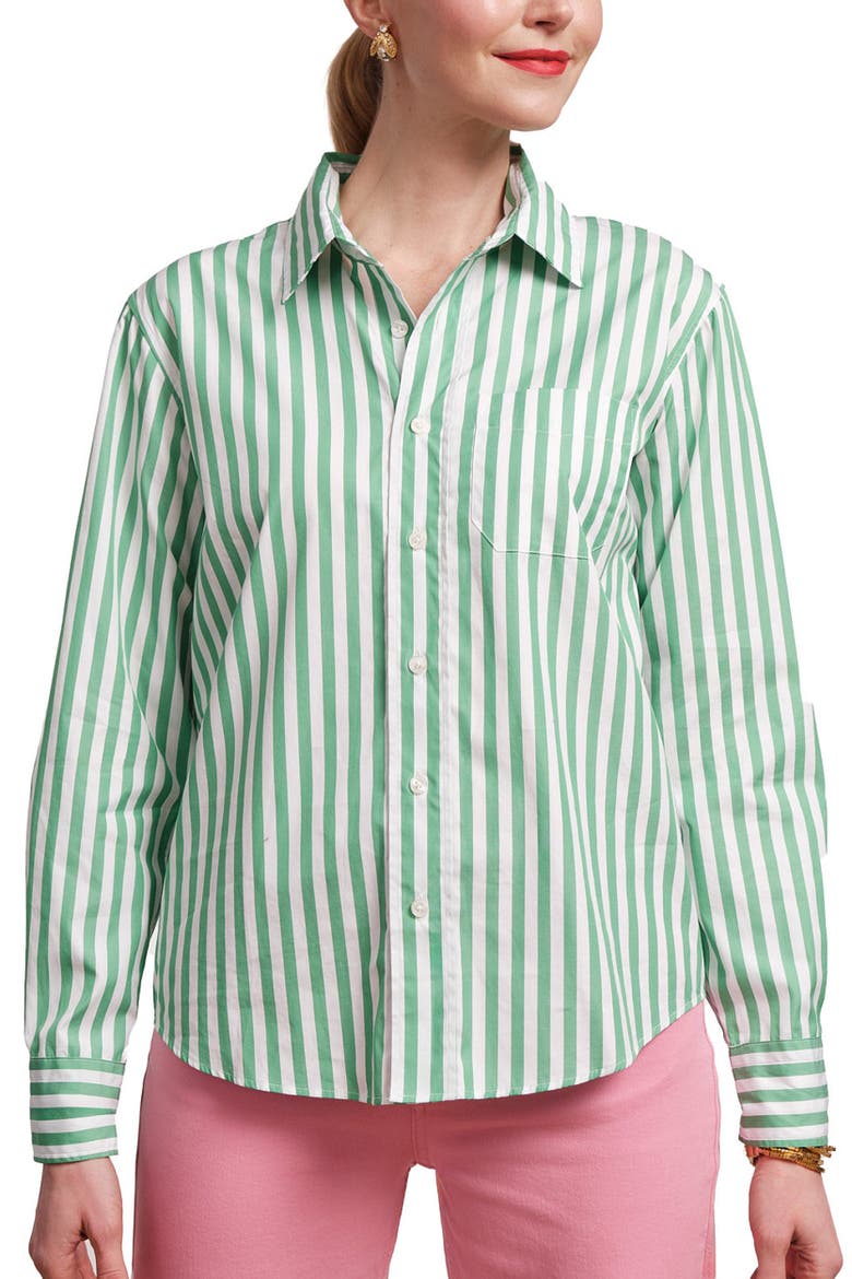 Perfect Button Down Stripe Cotton Poplin, Main, color, Green/White