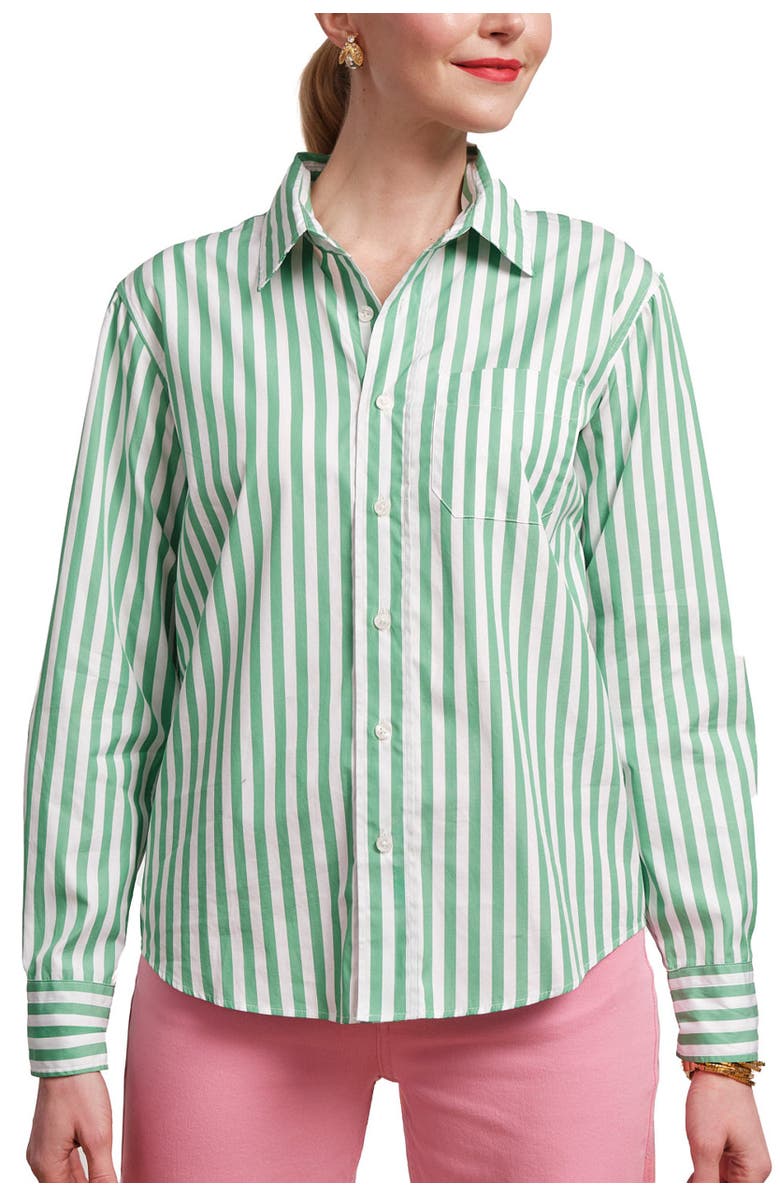 Frances Valentine Perfect Button Down Stripe, Main, color, Green/White