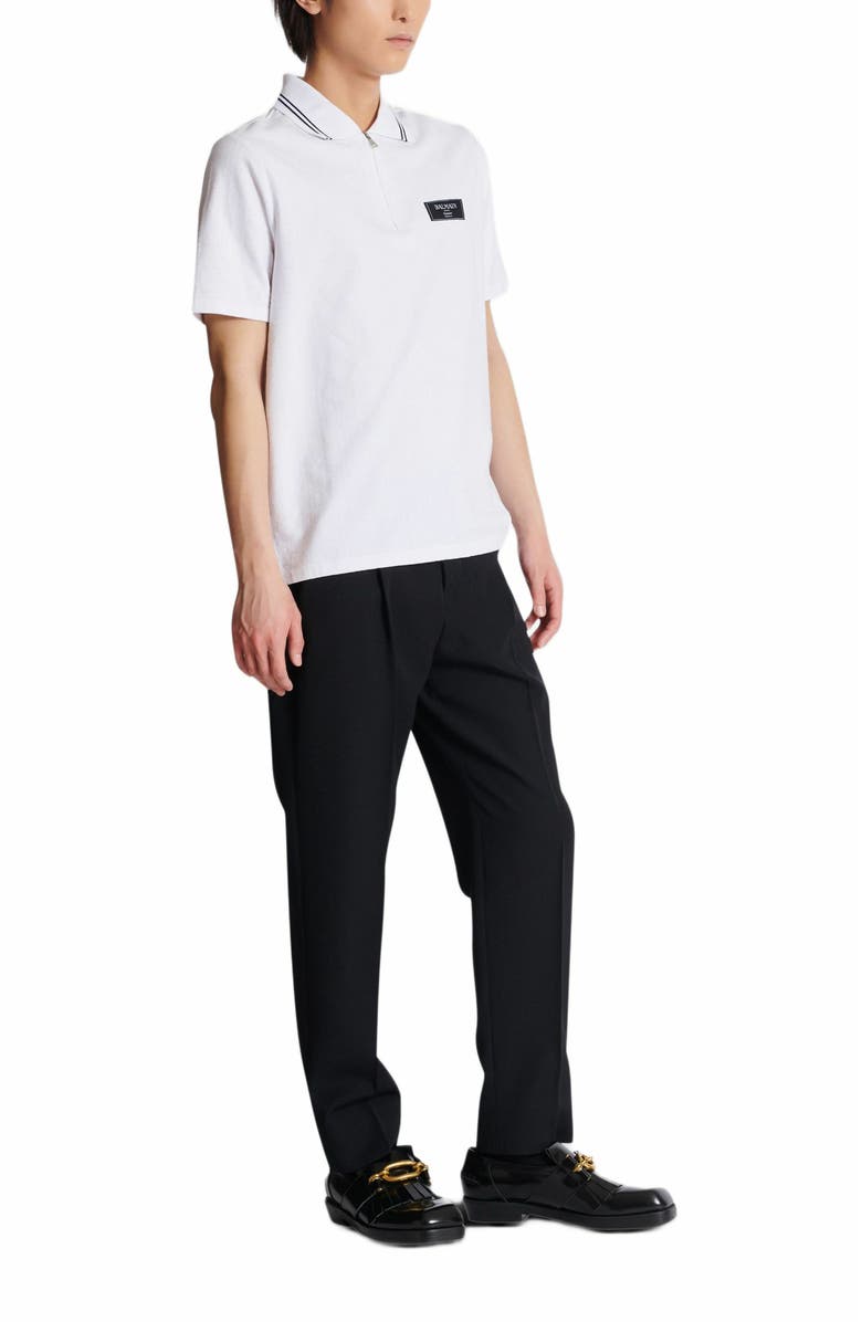 Balmain Monogrammed Polo Shirt With Balmain Couture Label, Main, color, White