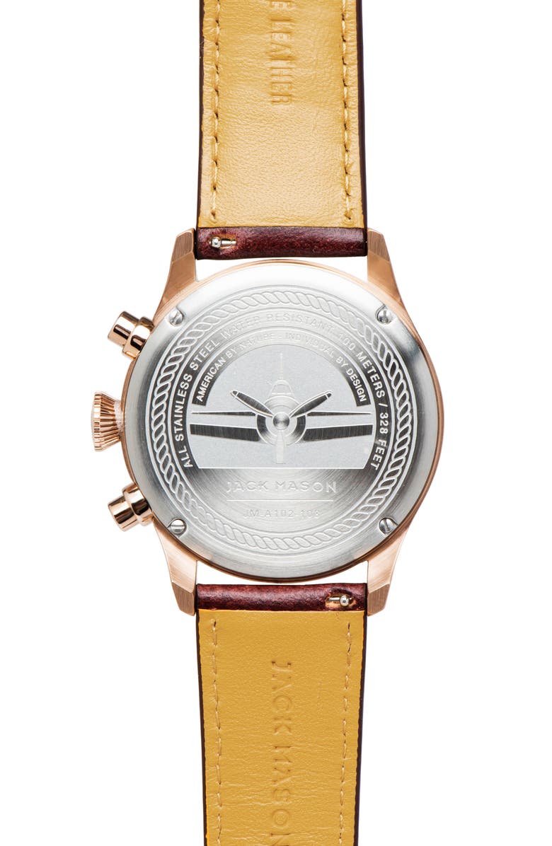 Jack Mason Aviation Chronograph Leather Strap Watch, 42mm, Alternate, color, 