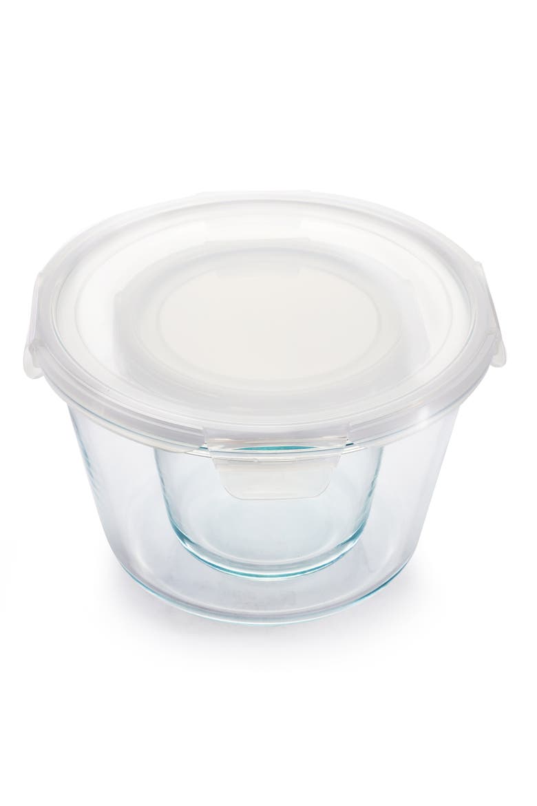 4 Piece Glass Round Storage Container Set Snap Lids, Alternate, color, Clear