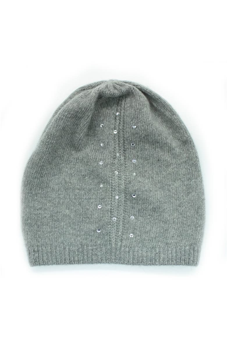Portolano Cashmere slouchy beanie with crystal stones, Main, color, Light Heather Grey