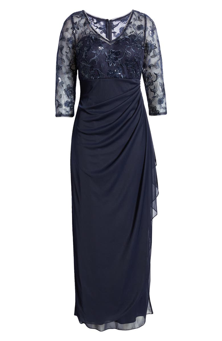 Alex Evenings Women's Brocade Bodice Empire Waist Gown Blue Size 8