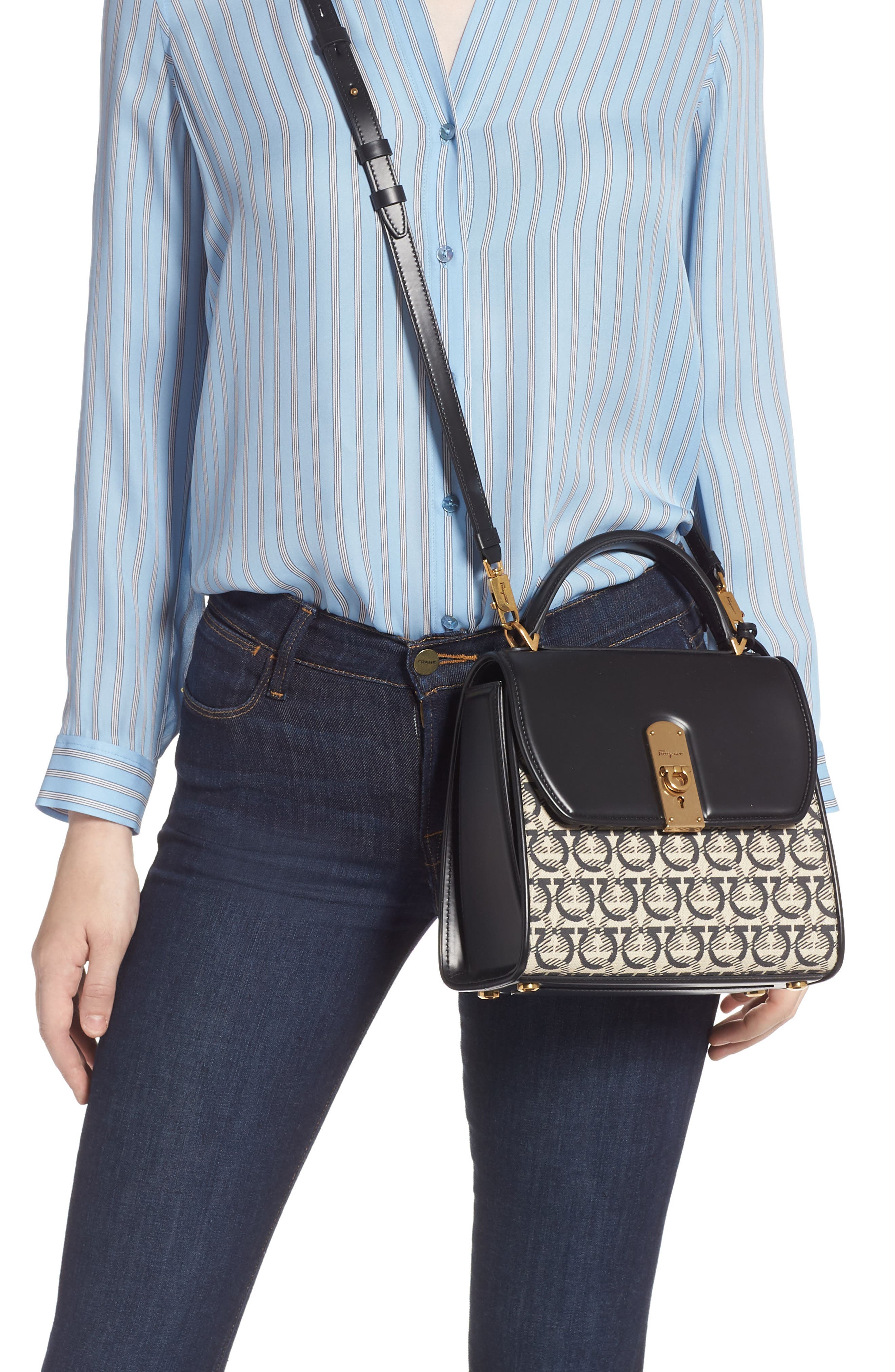 FERRAGAMO Salvatore Ferragmao Medium Box Calfskin Satchel, Alternate, color, 