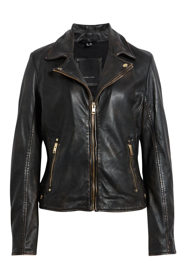 Hazie RF Leather Jacket, Alternate, color, ANTIQUE BLACK