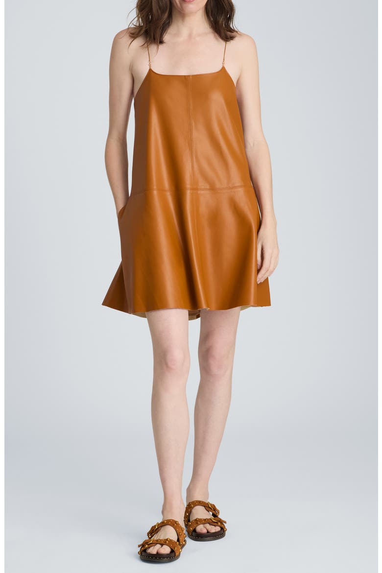Sleeveless Faux Leather Mini Slipdress, Main, color, NUT