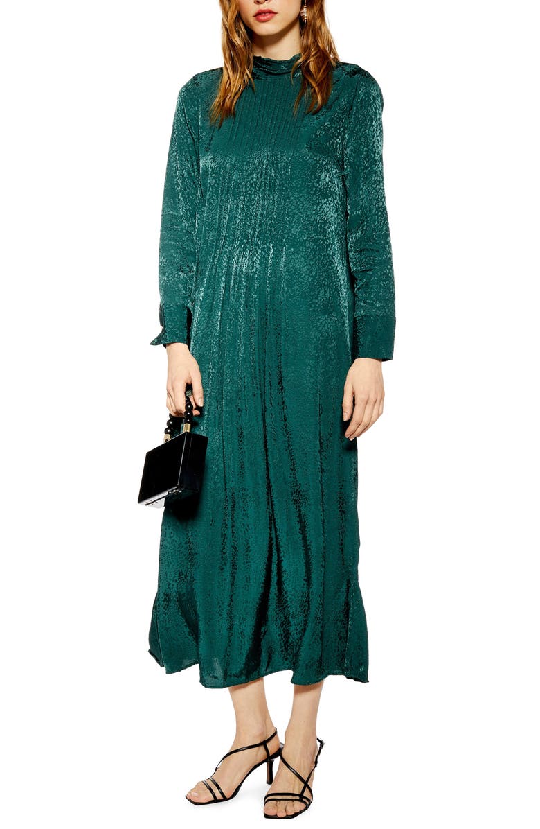 Topshop Jacquard Pintuck Satin Midi Dress, Alternate, color, 