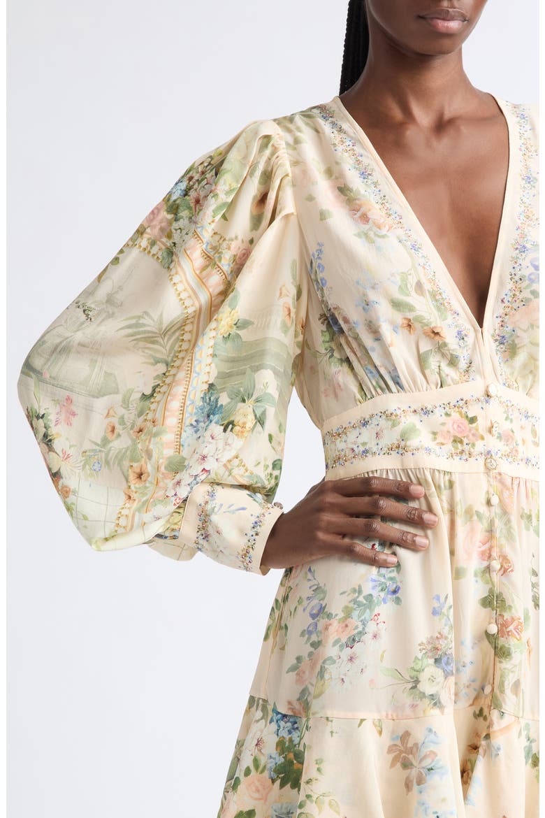 Floral Print Frill Long Sleeve Silk Dress, Alternate, color, MIDSUMMER MASTERPIECE