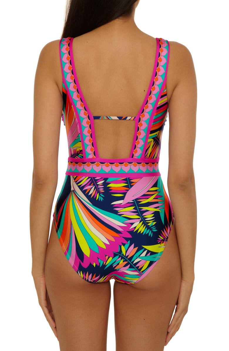 Trina Turk Paralia Plunge One-Piece Swimsuit, Alternate, color, Black Multi